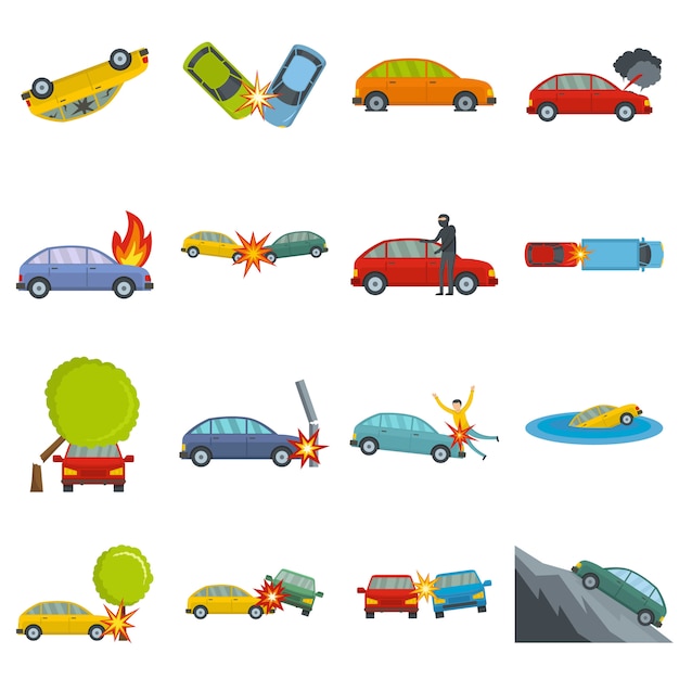 Vector conjunto de iconos de caso accidente accidente automovilístico