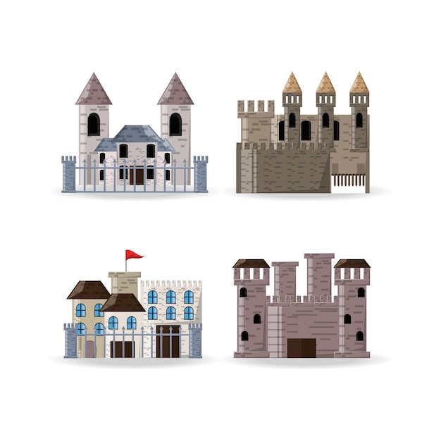 Conjunto de iconos de Castillo del tema medieval y de cuento de hadas del Palacio