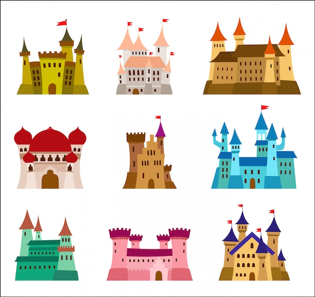 Vector conjunto de iconos de castillos de castillos medievales