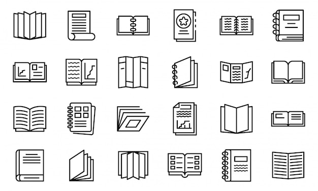 Conjunto de iconos de catálogo, estilo de contorno