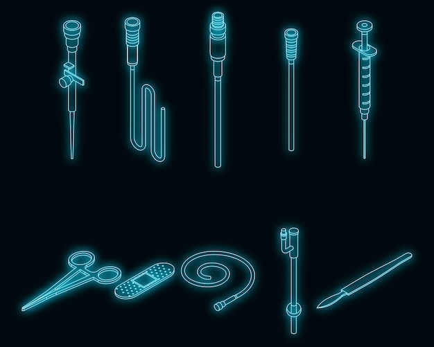 Conjunto de iconos de catéter neón vectorial