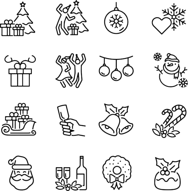 Conjunto de iconos de la celebración de Navidad fiesta celebrar la música de baile felicita decoración decoración