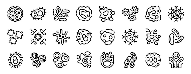 Conjunto de iconos de células del sistema inmunológico Diferentes tipos de microbios y bacterias iconos que muestran gérmenes y microorganismos