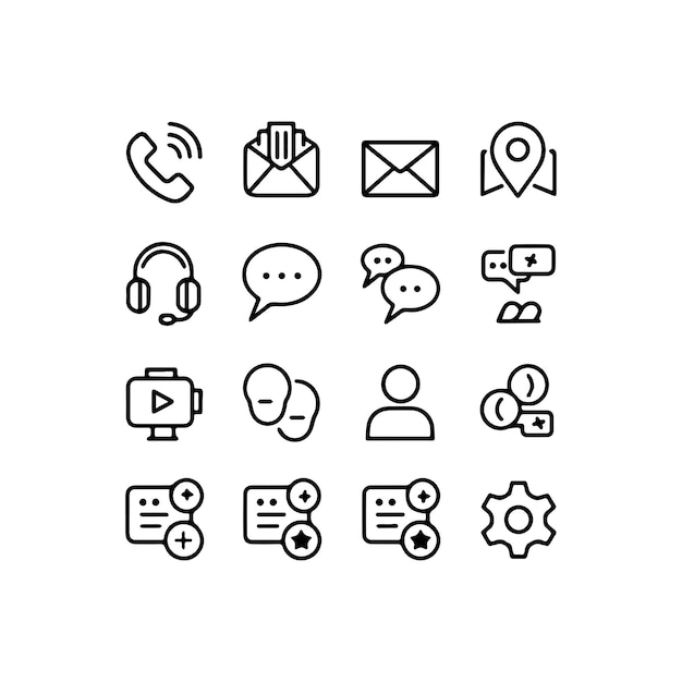 Conjunto de iconos de centro de llamadas Iconos de esquema para diseño web y aplicaciones móviles