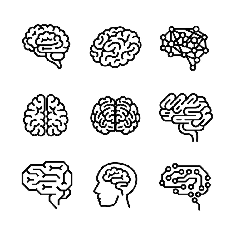 Conjunto de iconos de cerebro, estilo de contorno