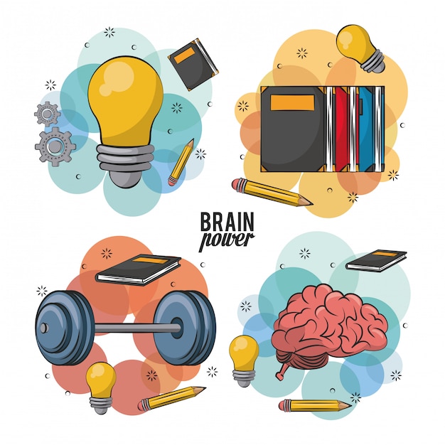 Vector conjunto de iconos de cerebros humanos