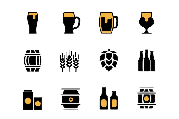 Conjunto de iconos cervecería pub cerveza alcohol bebida símbolos diseño plano ilustración vectorial