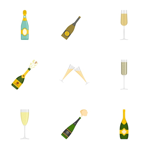 Vector conjunto de iconos champagne, estilo de dibujos animados