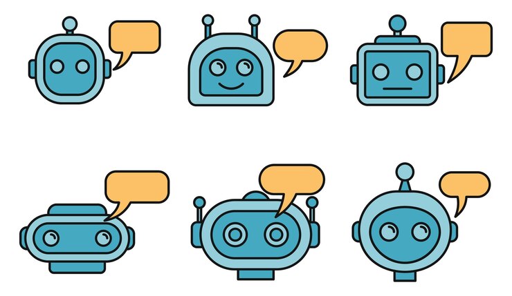 Vector el conjunto de iconos de chatbot ai es un conjunto de iconas vectoriales de chatbot ai de línea delgada, color plano sobre blanco.