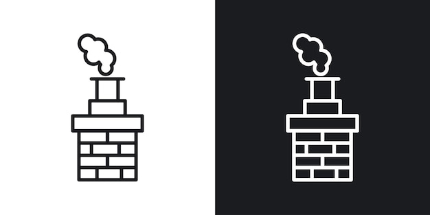 Conjunto de iconos de chimenea de humo Casa de ladrillo Símbolo vectorial de chimenea en un estilo negro lleno y delineado Signo de emisión de humo