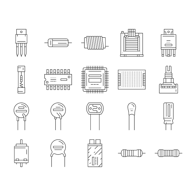 Vector conjunto de iconos de chip de circuito de componentes electrónicos vector
