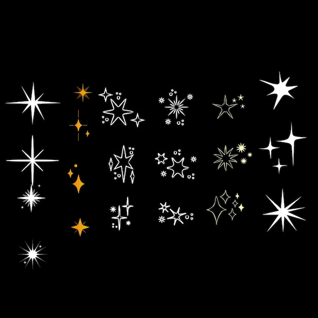 Conjunto de iconos de chispas Colección de estrellas brillantes Icones de estrellas brillante Efecto de brillo brillante y parpadeante