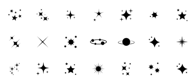 Conjunto de íconos de chispas Colección de estrellas brillantes Íconos de estrella brillantes Efecto de brillo brillante