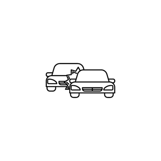 Conjunto de iconos de choque de automóviles Símbolo vectorial de las secuelas de la colisión de vehículos en un estilo de relleno y delineado en negro Señal de accidente de tráfico