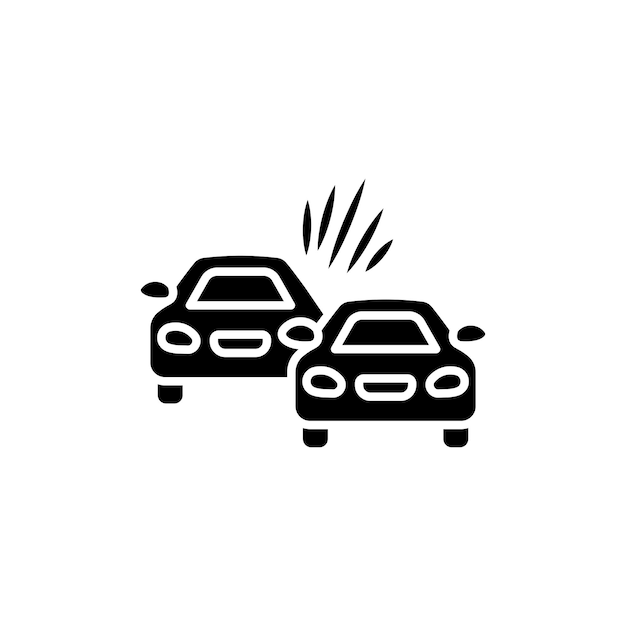Conjunto de iconos de choque de automóviles Símbolo vectorial de las secuelas de la colisión de vehículos en un estilo de relleno y delineado en negro Señal de accidente de tráfico