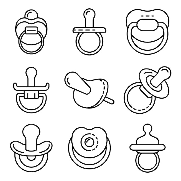 Conjunto de iconos de chupete. Esquema conjunto de iconos de vector de chupete