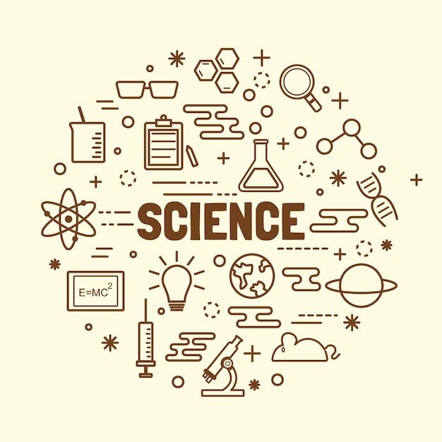 Conjunto de iconos de ciencia mínima delgada línea