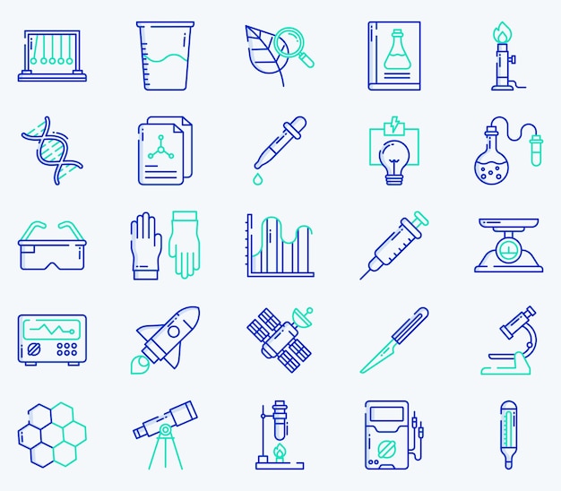 Vector conjunto de iconos de ciencia y tecnología, herramientas de ciencia