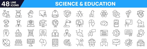 Conjunto de iconos de ciencias con icono de línea de educación editable
