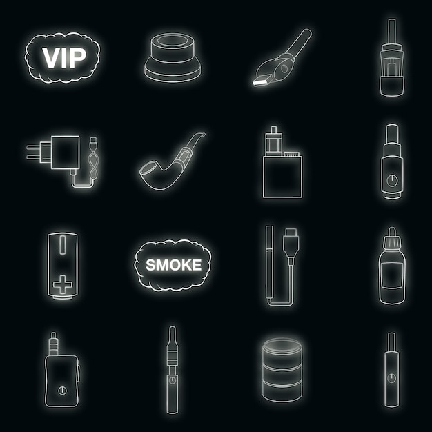 Conjunto de iconos de cigarrillos electrónicos neón vectorial