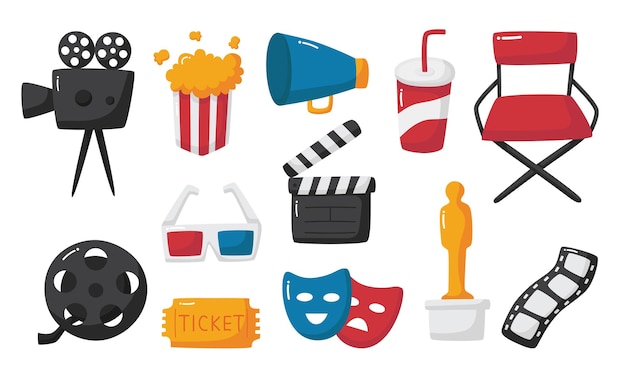 conjunto de iconos de cine colección de signos y símbolos para sitios web aislados