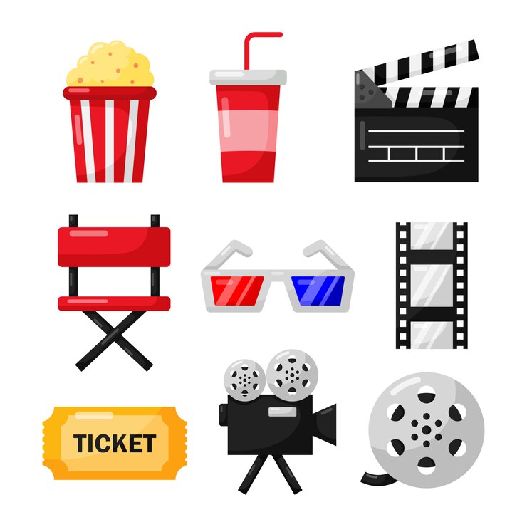 Vector conjunto de iconos de cine colección de signos y símbolos para sitios web aislar en blanco