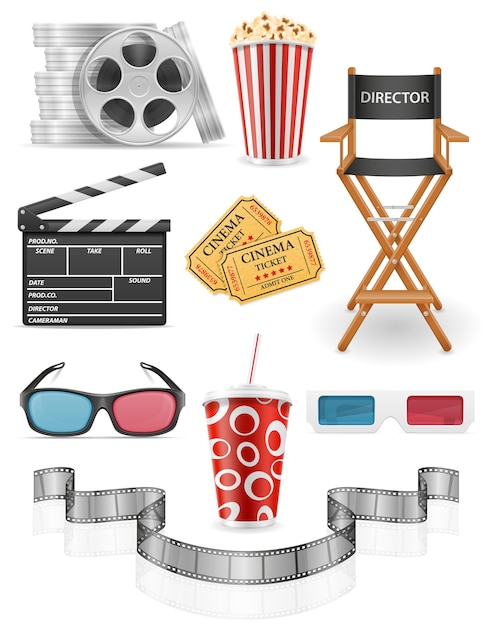 Conjunto de iconos de cine stock ilustración aislado sobre fondo blanco.