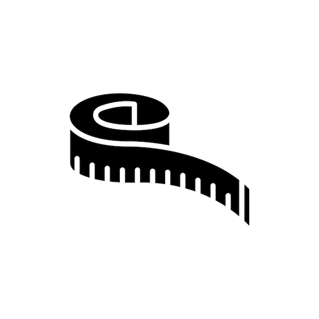 Conjunto de iconos de cinta de medición Símbolo vectorial de longitud de medidor a medida en un estilo de precisión de medición relleno y delineado en negro