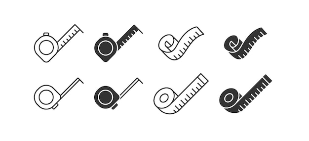 Vector conjunto de iconos de cinta métrica y medidor símbolo de ilustración de herramienta de medición de longitud signo centímetro vector plano