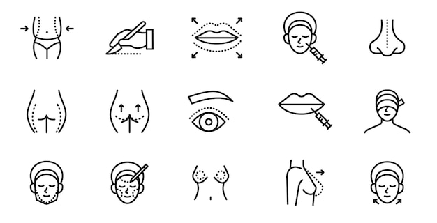 Conjunto de iconos de cirugía plástica