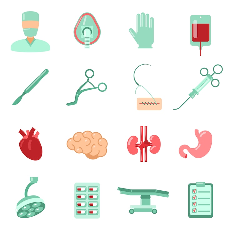 Vector conjunto de iconos de cirugía