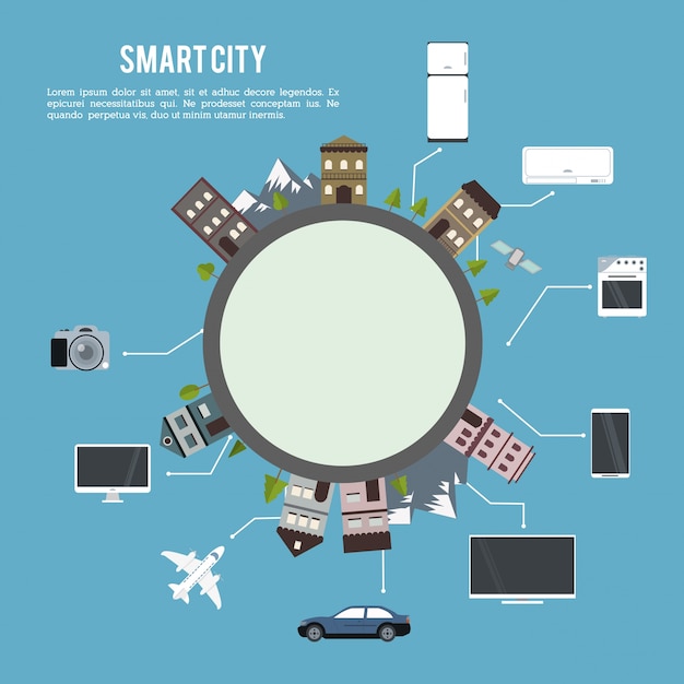 Vector conjunto de iconos y ciudad inteligente