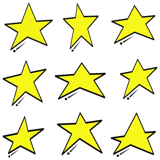 Conjunto de iconos de clasificación de estrellas de garabato Conjunto de iconos de estrella de oro aislado en un fondo blanco con estilo dibujado a mano