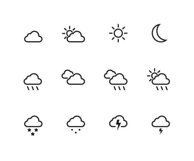 Conjunto de iconos del clima delineado