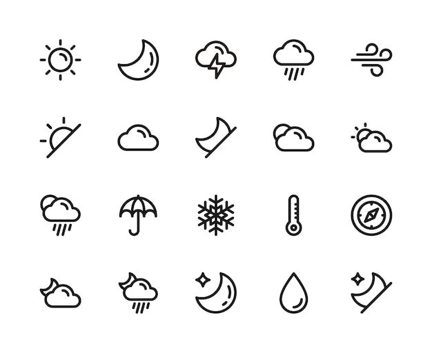 Vector conjunto de iconos del clima. estilo de línea