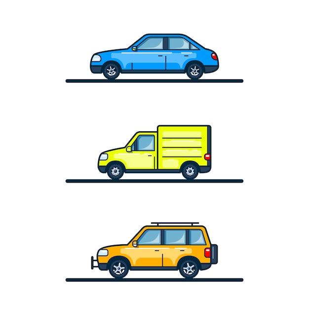 Vector conjunto de iconos de coche aislado sobre fondo blanco.