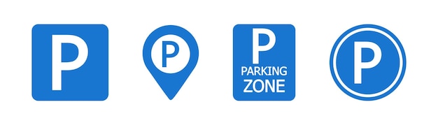 Conjunto de iconos de coche de estacionamiento Símbolo de ilustración de estacionamiento de puntero Signo p vector de mapa