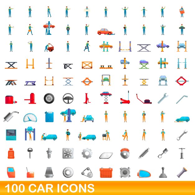conjunto de iconos de coche. Ilustración de dibujos animados de iconos de coche en fondo blanco