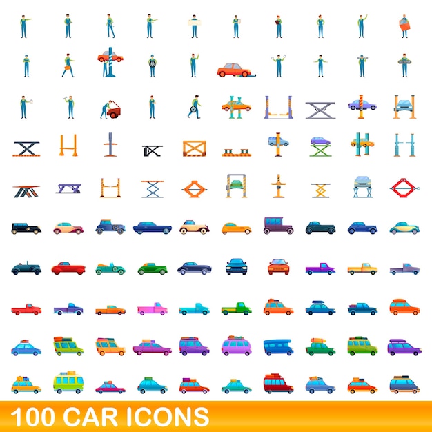 conjunto de iconos de coche. Ilustración de dibujos animados de iconos de coche en fondo blanco