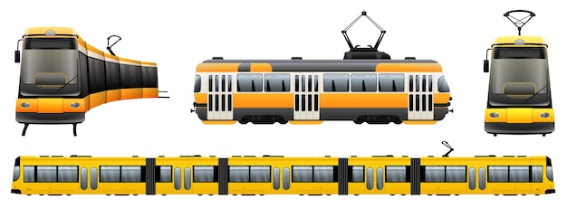 Conjunto de iconos de coche de tranvía vector de dibujos animados