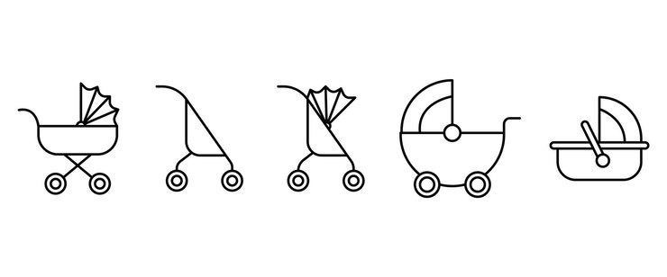 Conjunto de iconos de cochecitos para bebés Liner vector de cochecas para bebés Conjunto del icono aislado del cochecito