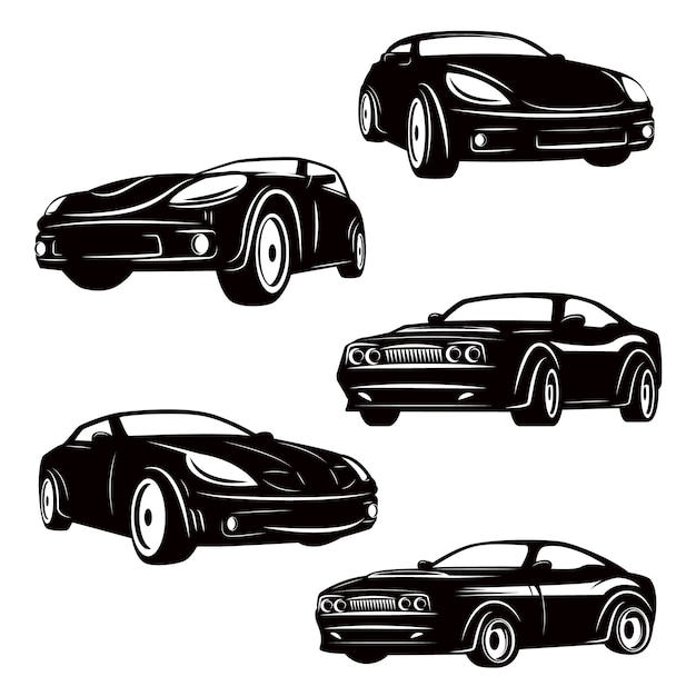 Conjunto de iconos de coches sobre fondo blanco. elementos para logotipo, etiqueta, emblema, signo, insignia. ilustración