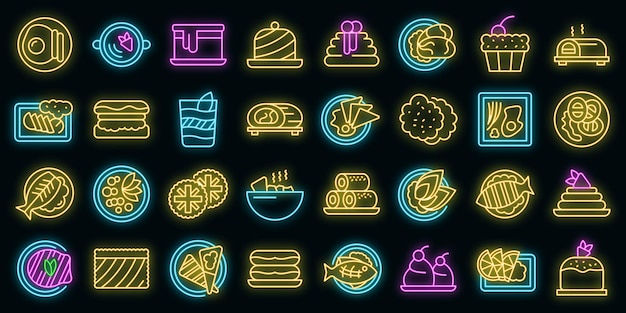 Conjunto de iconos de cocina australiana vector de contorno Pastel desayuno vector neón