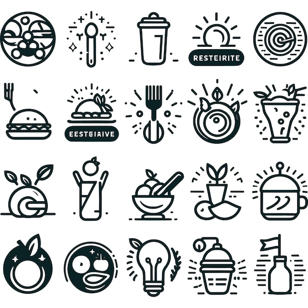 Conjunto de íconos de cocina Iconos de estilo de arte de línea simple Icones de paquete Ilustración vectorial