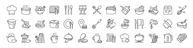 Conjunto de iconos de cocina Iconos lineales