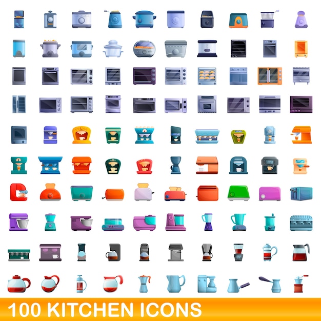 conjunto de iconos de cocina. Ilustración de dibujos animados de iconos de cocina en fondo blanco