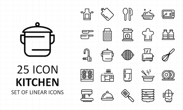 Conjunto de iconos de cocina lineal