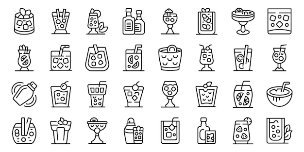 Conjunto de iconos de cóctel alcohólico vector de contorno Beber comida