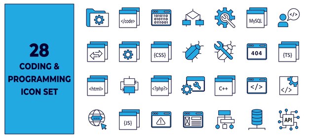 Conjunto de íconos de codificación y programación