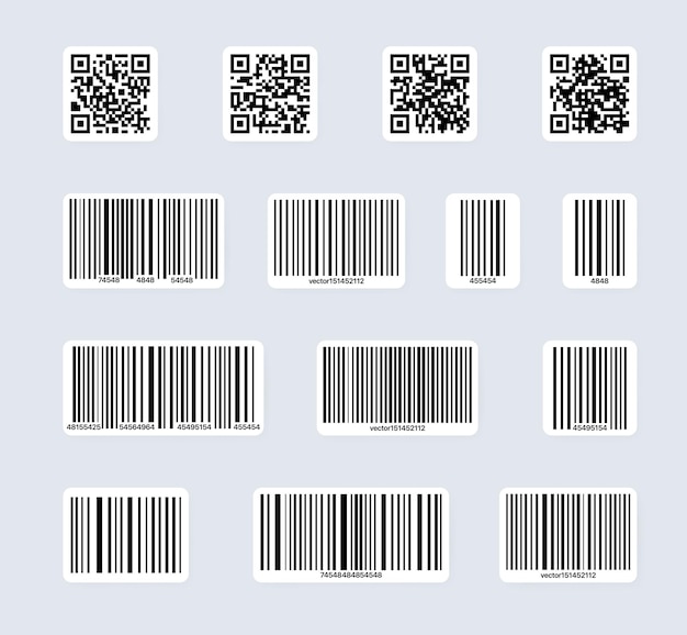 Conjunto de iconos de código de barras. Código de escaneo de producto universal. Puede utilizarse como plantilla para productos. EPS vectoriales 10. Aislado sobre fondo blanco.
